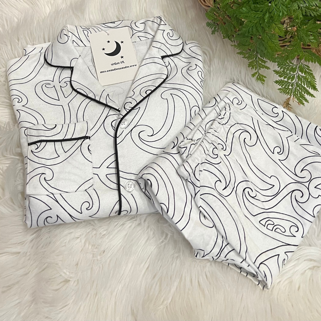 Whenua Pj Set - Bamboo Flanelette (Kids) - White