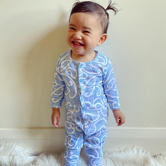 Nui (Kikorangi/Blue) Long Sleeve Onesie